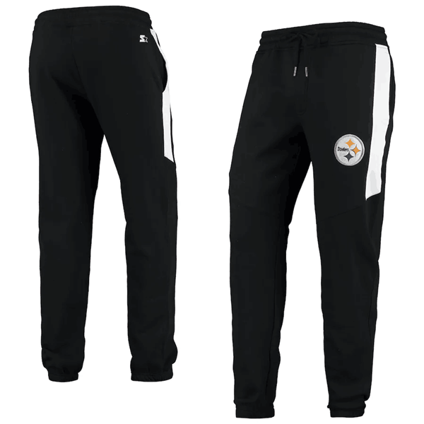 Men's Pittsburgh Steelers Starter Black/White Goal Post Fleece Pants Men's Pittsburgh Steelers Starter Black/White Goal Post Fleece Pants
